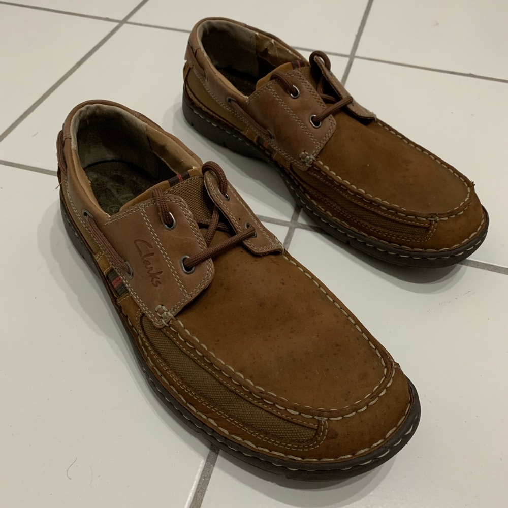 Clarks Waterloo XTR Lite Shoes Brown Leather Boat Shoe Deck Top Size 12 Men